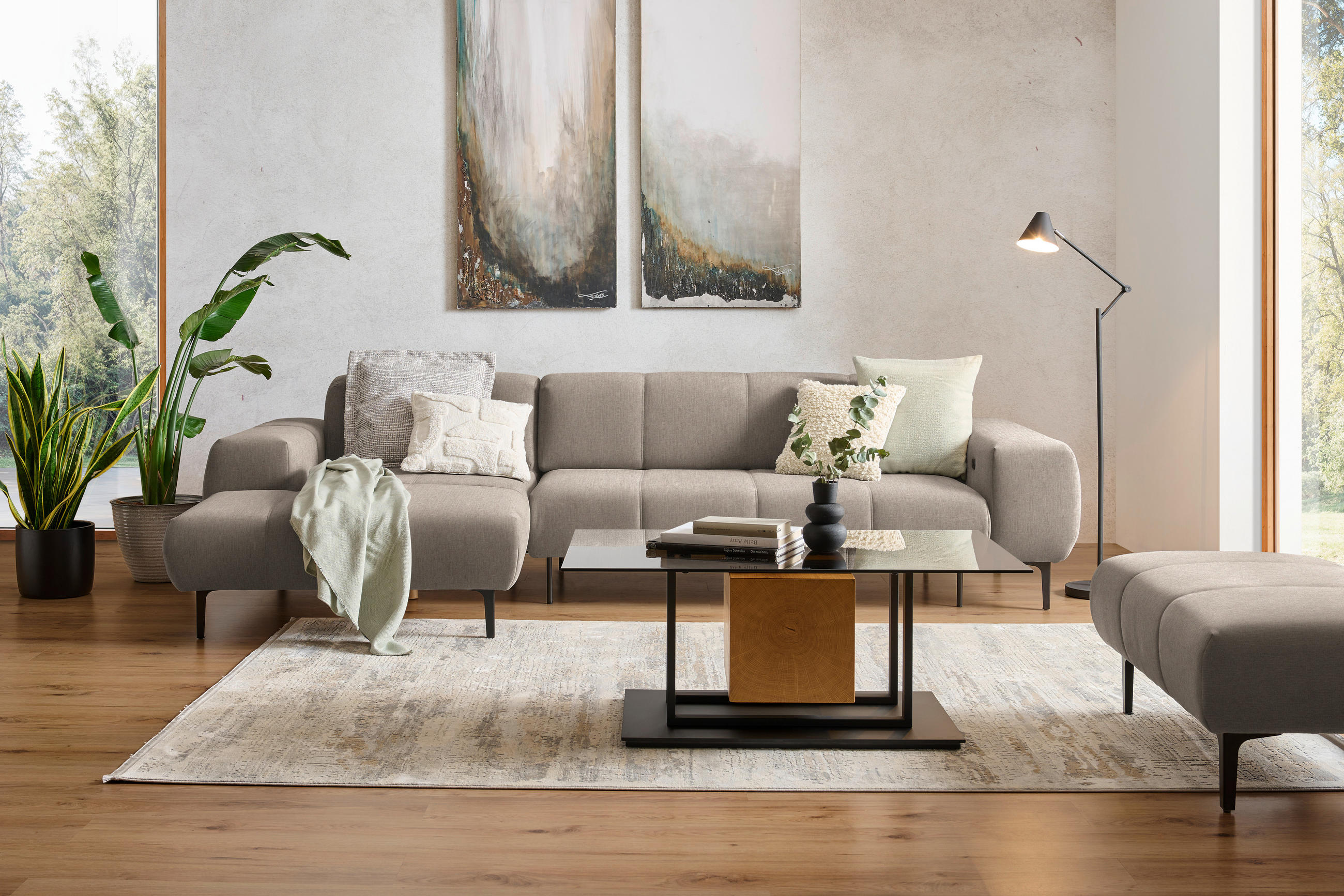 ECKSOFA in Chenille Beige  - Beige/Schwarz, Design, Textil/Metall (167/311cm) - Xora