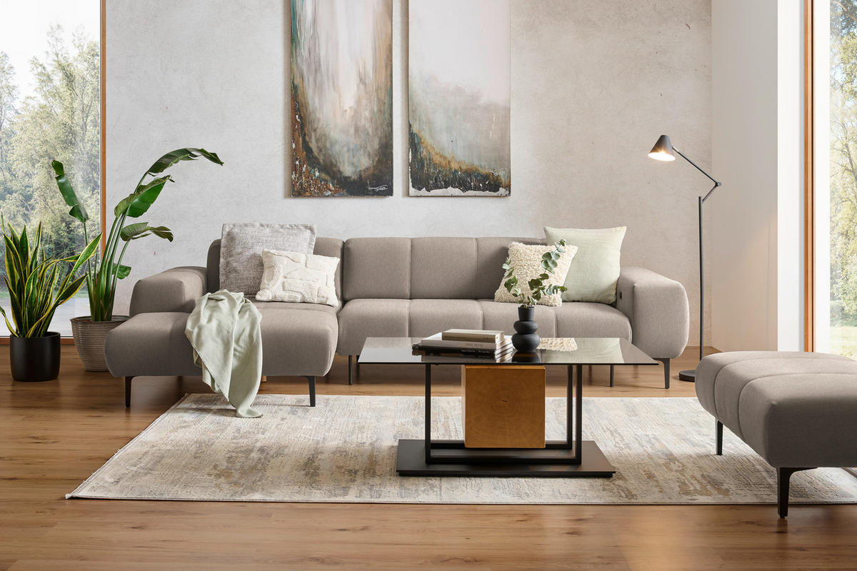 ECKSOFA in Chenille Beige  - Beige/Schwarz, Design, Textil/Metall (167/311cm) - Xora