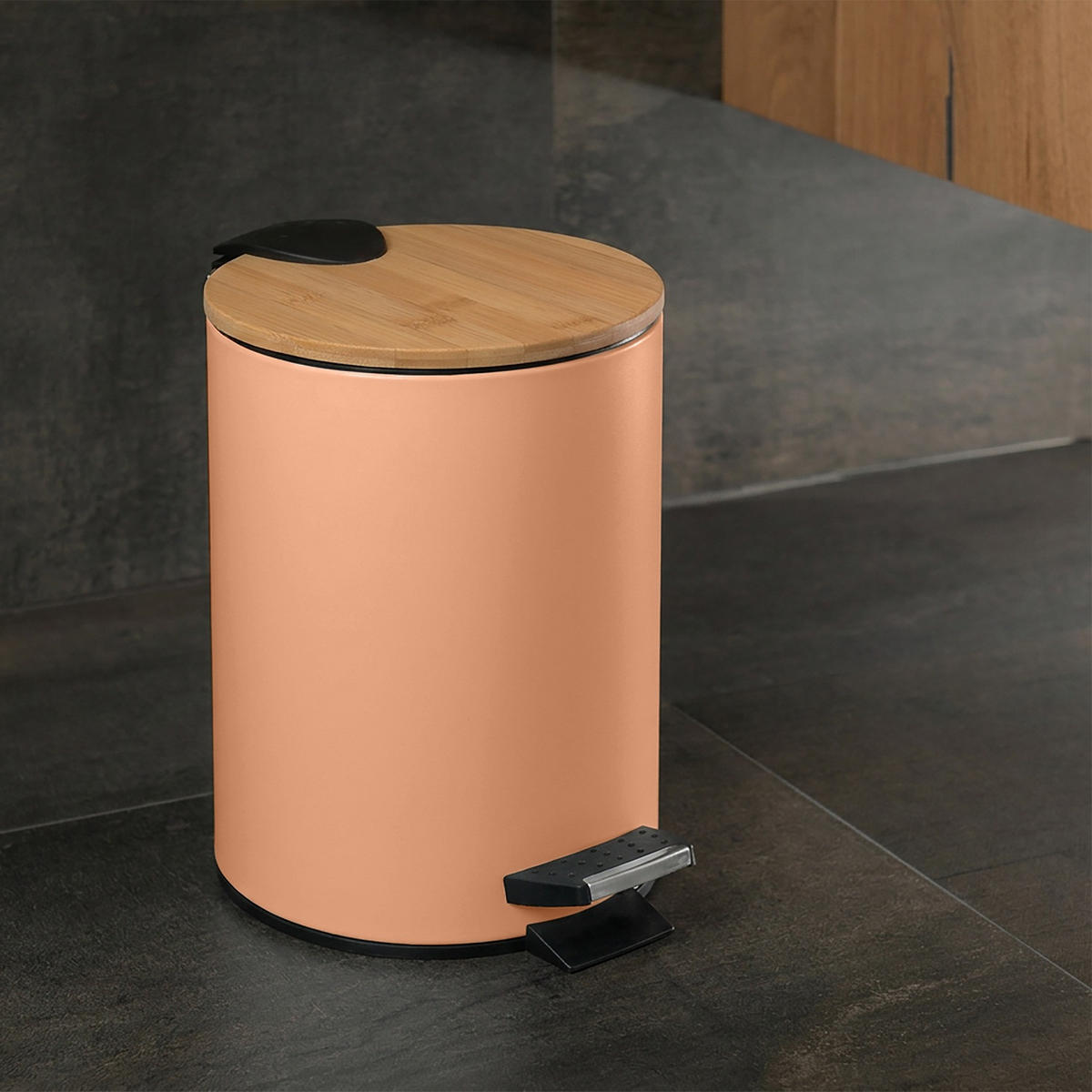 TRETEIMER 3 l  Metall, Naturmaterialien  - Schwarz/Orange, Basics, Naturmaterialien/Kunststoff (17/17/22.5cm) - Spirella