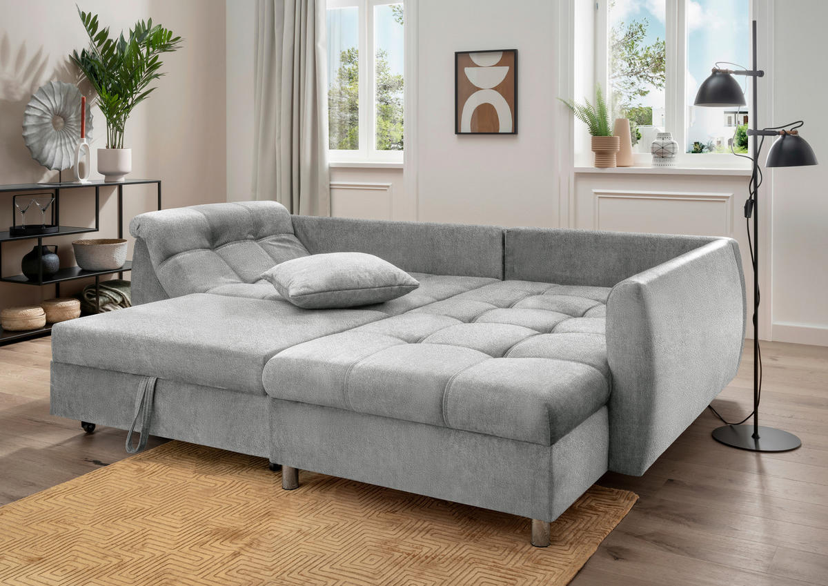 ROZKLADACIA ROHOVÁ POHOVKA, textil, strieborná - chrómová/strieborná, Modern, kov/textil (250/190cm) - Livetastic