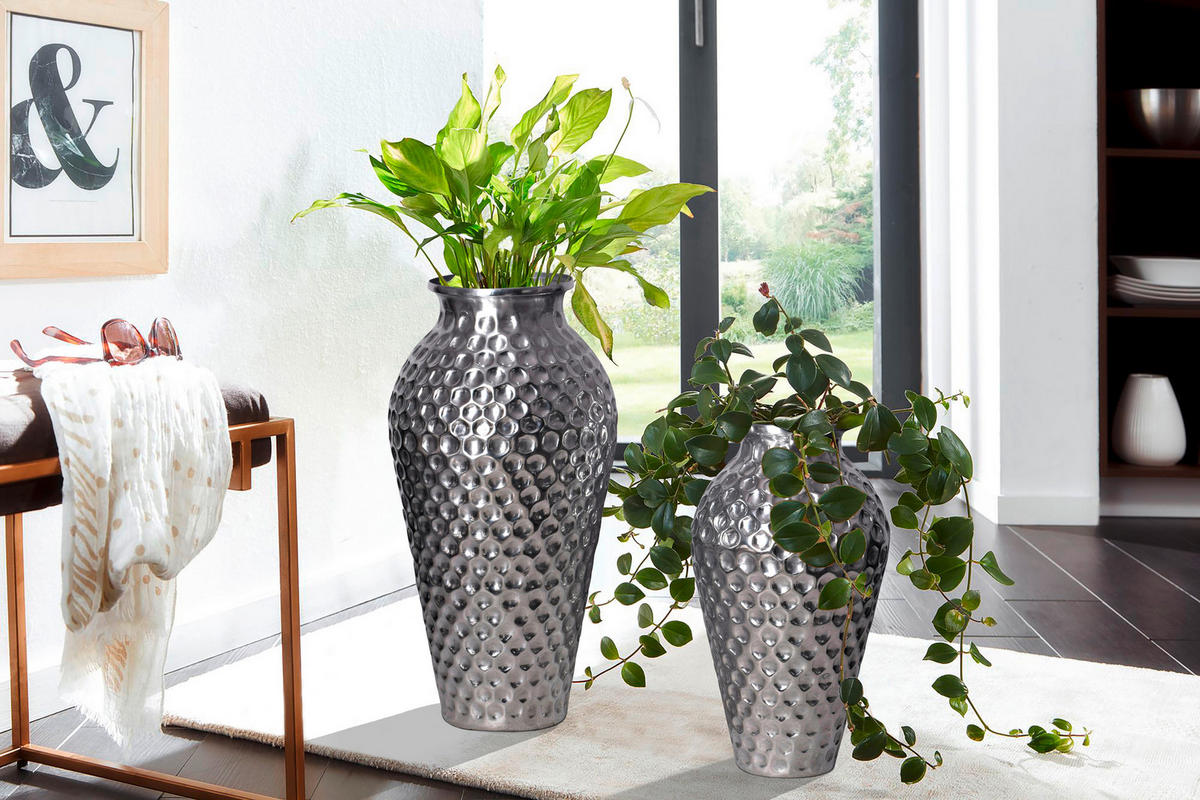 DEKOVASE  - Silberfarben, Design, Metall (26/51/26cm) - Livetastic