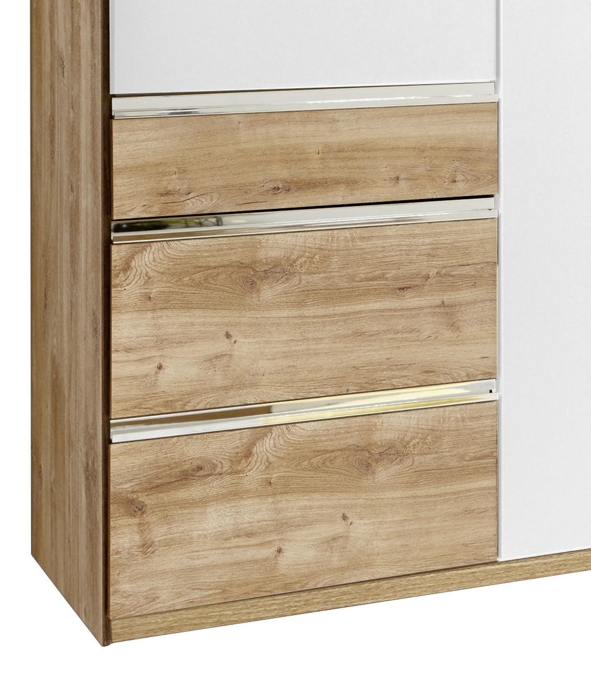 DREHTÜRENSCHRANK in Weiss, Eichefarben  - Chromfarben/Weiss, Modern, Holzwerkstoff/Kunststoff (250/216/58cm) - MID.YOU