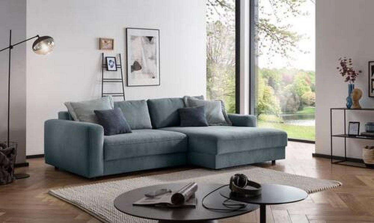 ECKSOFA in Cord Blaugrau  - Blaugrau/Schwarz, Modern, Textil (250/176cm) - Trendmanufaktur