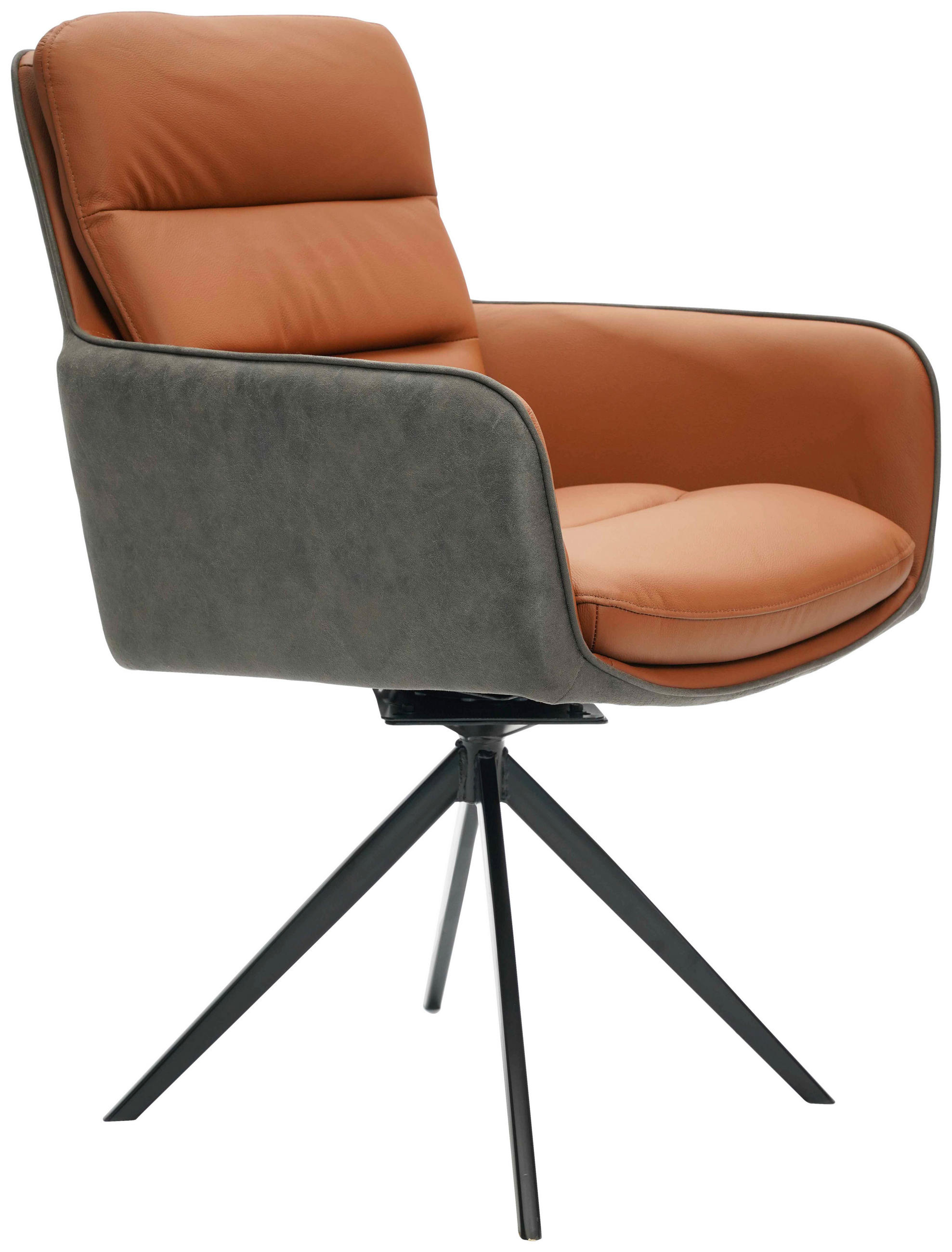 ARMLEHNSTUHL  inklusive Armlehnen, Sitzfläche 180° drehbar, automatische Rückholfunktion Mikrofaser Echtleder  - Cognac/Anthrazit, Design, Leder/Textil (58/89/67cm) - Novel