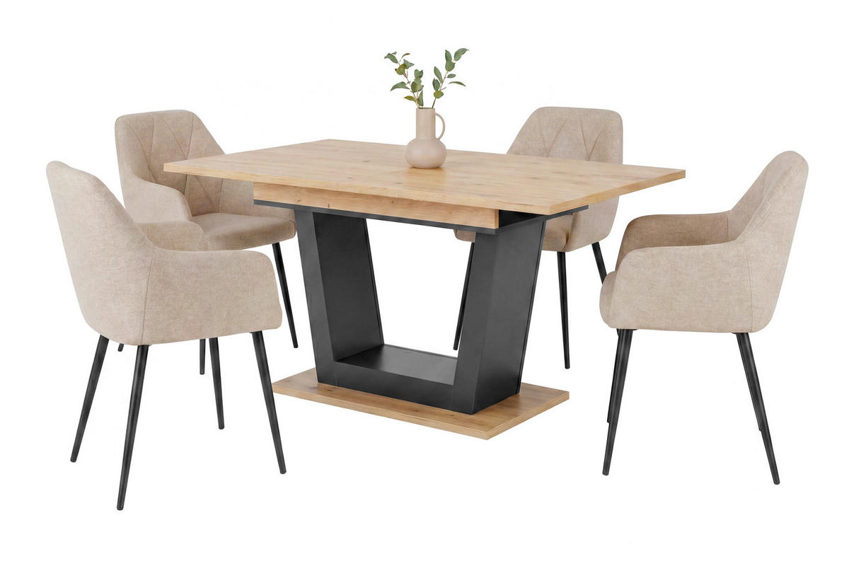 ESSTISCH 160-200/90/77,3 cm Nachbildung  Holzwerkstoff ausziehbar rechteckig Schwarz, Eiche Artisan  - Schwarz/Eiche Artisan, KONVENTIONELL, Holzwerkstoff (160-200/90/77,3cm) - Milino