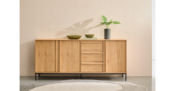 SIDEBOARD WABI 180/81/40 cm 3 Schublade(n)  - Eichefarben/Schwarz, Design, Holz/Holzwerkstoff (180/81/40cm) - Xora