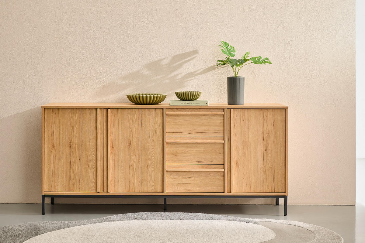 SIDEBOARD WABI 180/81/40 cm 3 Schublade(n)  - Eichefarben/Schwarz, Design, Holz/Holzwerkstoff (180/81/40cm) - Xora