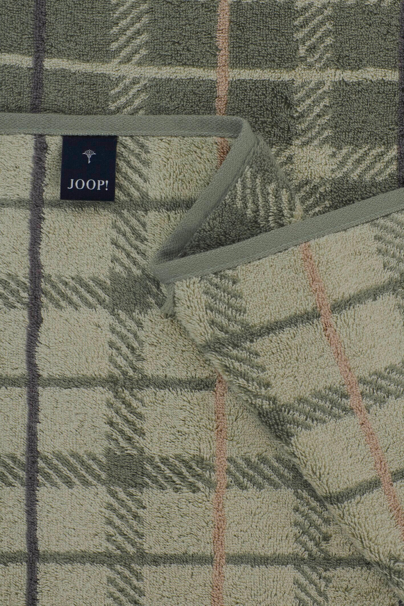 Thumbnail - Joop! Duschtuch Contour checked, Hellgrau, Dunkelgrau, Olivgrün, Textil, Karo, 80x150 cm, Oeko-Tex® Standard 100, Aufhän...