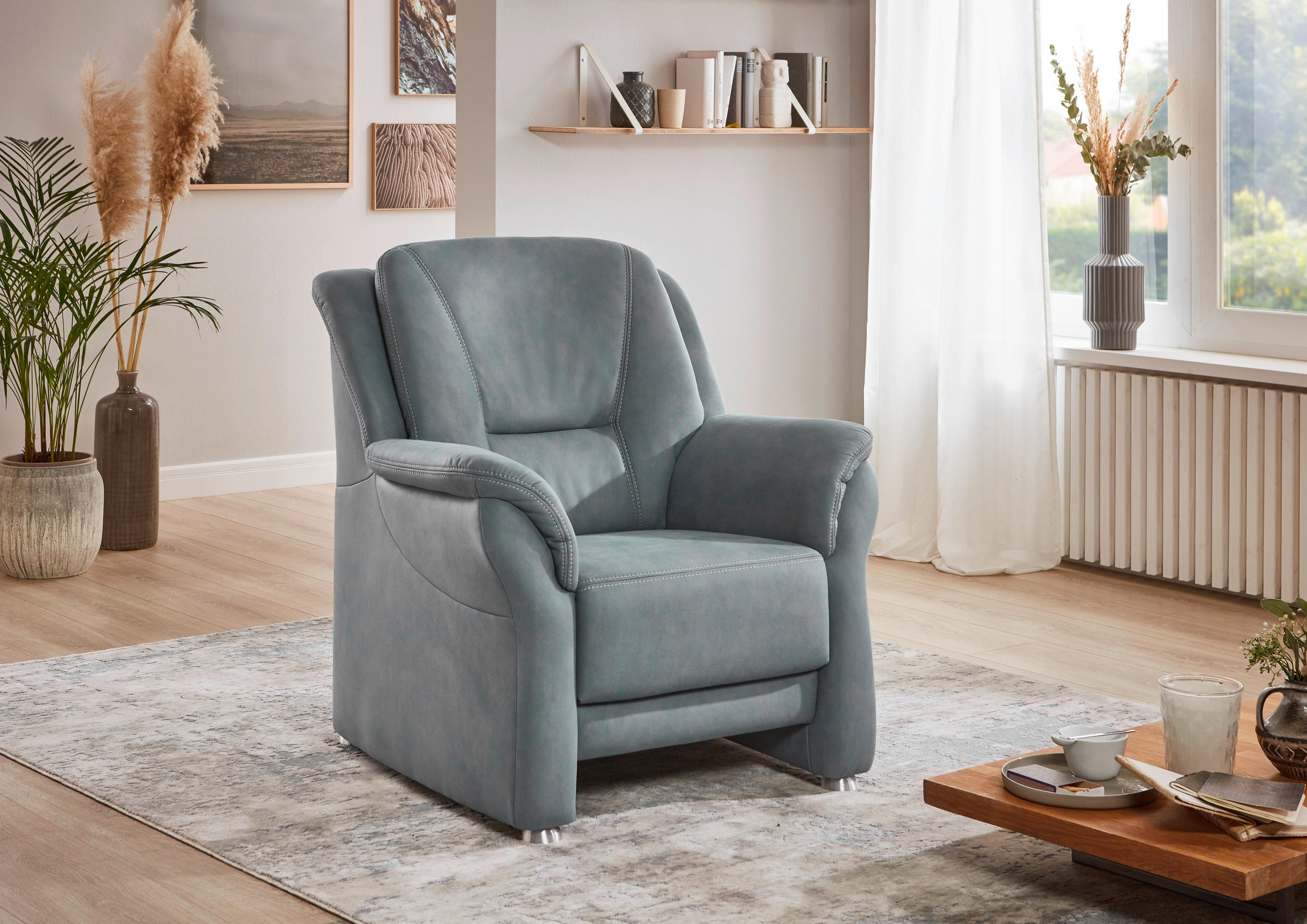 SESSEL in Mikrofaser Blaugrau  - Beige/Blaugrau, Konventionell, Textil/Metall (90/100/92cm) - Beldomo Comfort