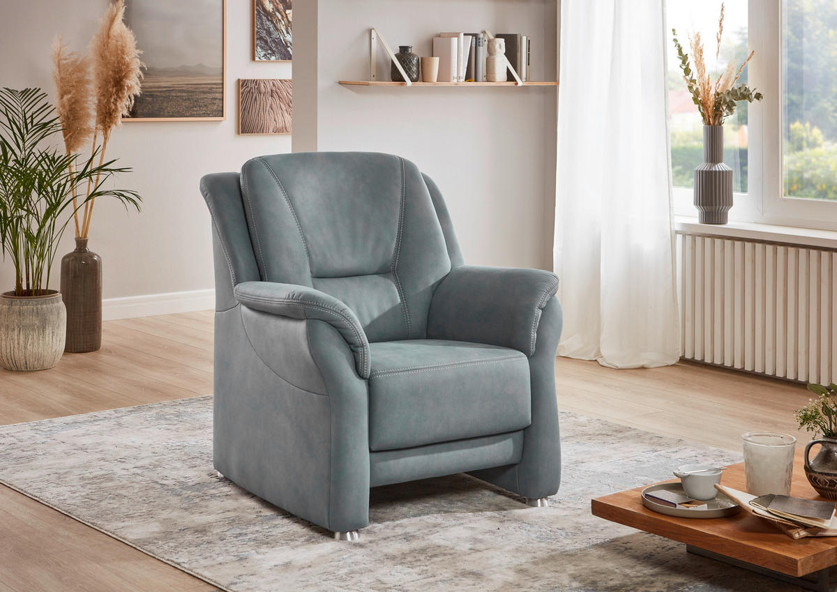 SESSEL in Mikrofaser Blaugrau  - Beige/Blaugrau, Konventionell, Textil/Metall (90/100/92cm) - Beldomo Comfort