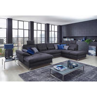 WOHNLANDSCHAFT in Flachgewebe Dunkelblau  - Silberfarben/Dunkelblau, Konventionell, Textil/Metall (176/363/223cm) - Sit & More