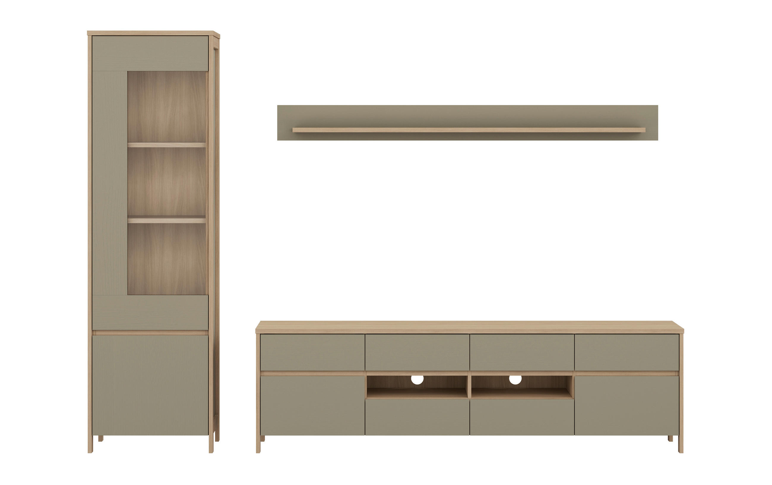 WOHNWAND 3-teilig  in Eukalyptusholzfarben  266/195/39 cm  - Eukalyptusholzfarben/Eichefarben, Design, Holzwerkstoff (266/195/39cm) - MID.YOU