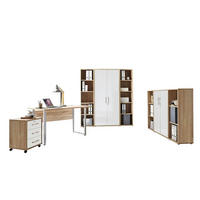 BÜRO erweiterbar, abschließbar Sonoma Eiche, Weiß Hochglanz - Weiß Hochglanz/Sonoma Eiche, MODERN, Holzwerkstoff/Metall - MID.YOU