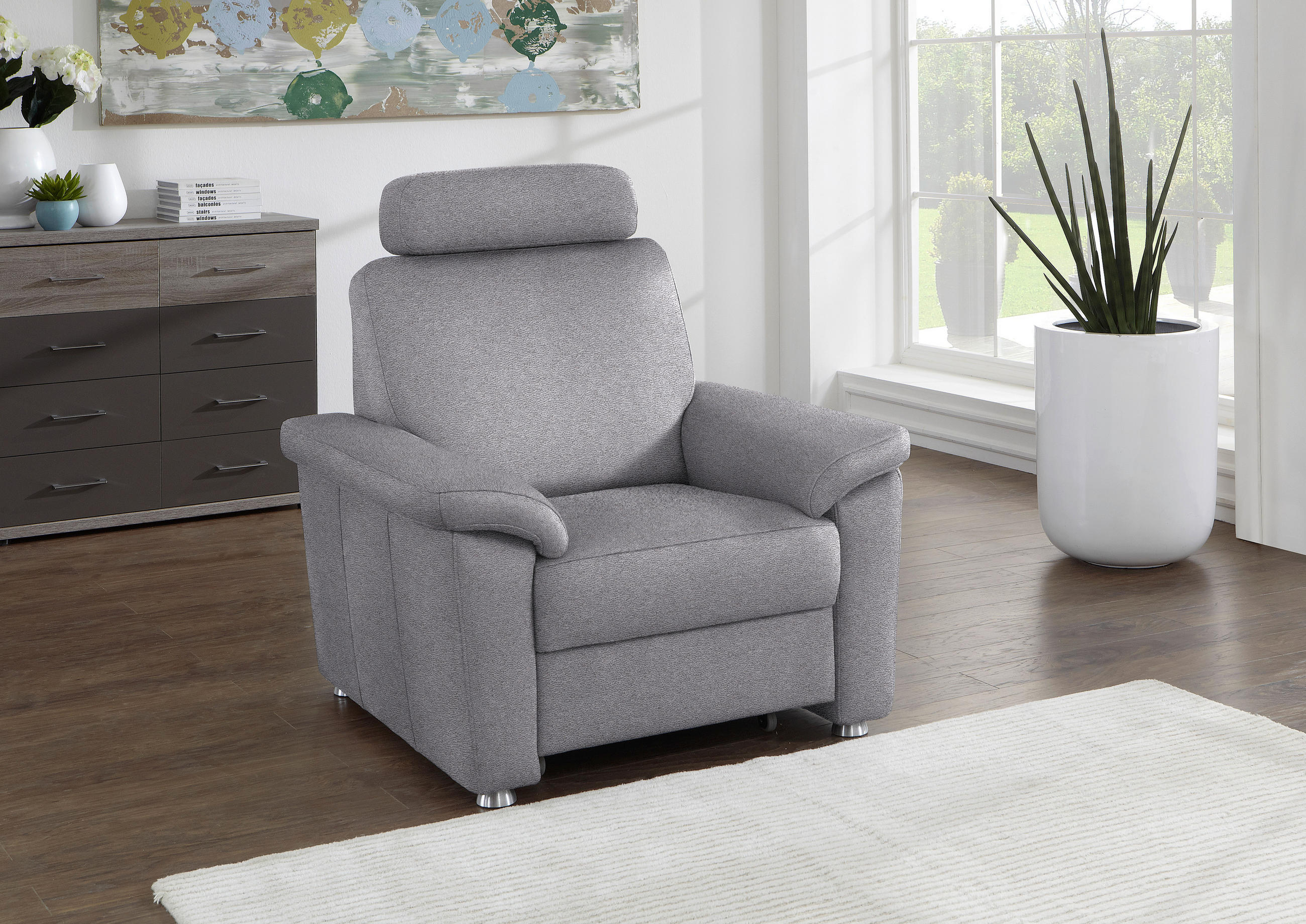 FERNSEHSESSEL in Webstoff Grau  - Silberfarben/Grau, KONVENTIONELL, Textil/Metall (102/91/91-159cm) - Beldomo System