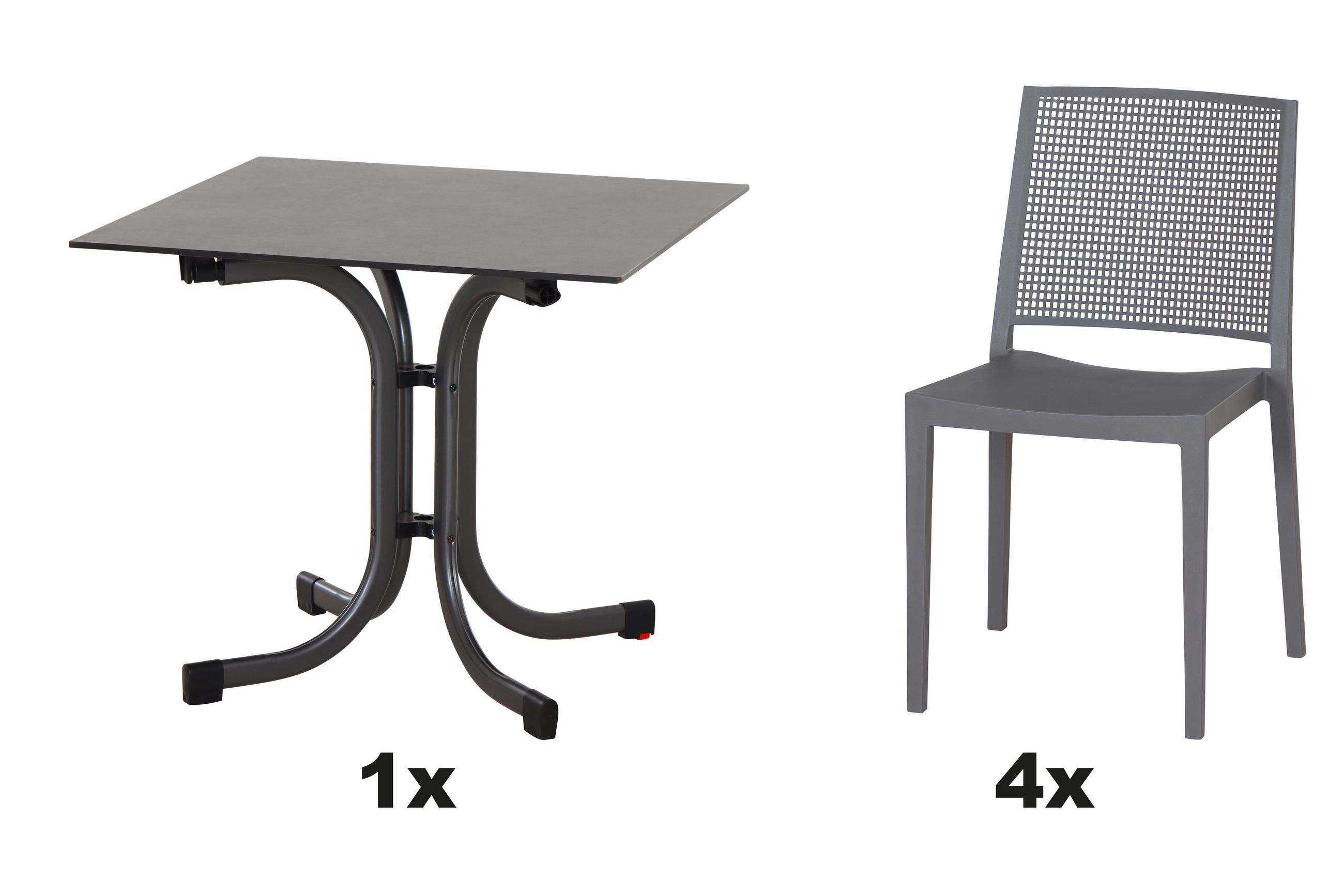 GARTENGARNITUR 5-teilig Stahl  - Grau, Basics, Kunststoff/Metall (80/80/80cm) - Siena Garden