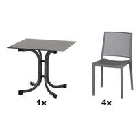 GARTENGARNITUR 5-teilig Stahl  - Grau, Basics, Kunststoff/Metall (80/80/80cm) - Siena Garden