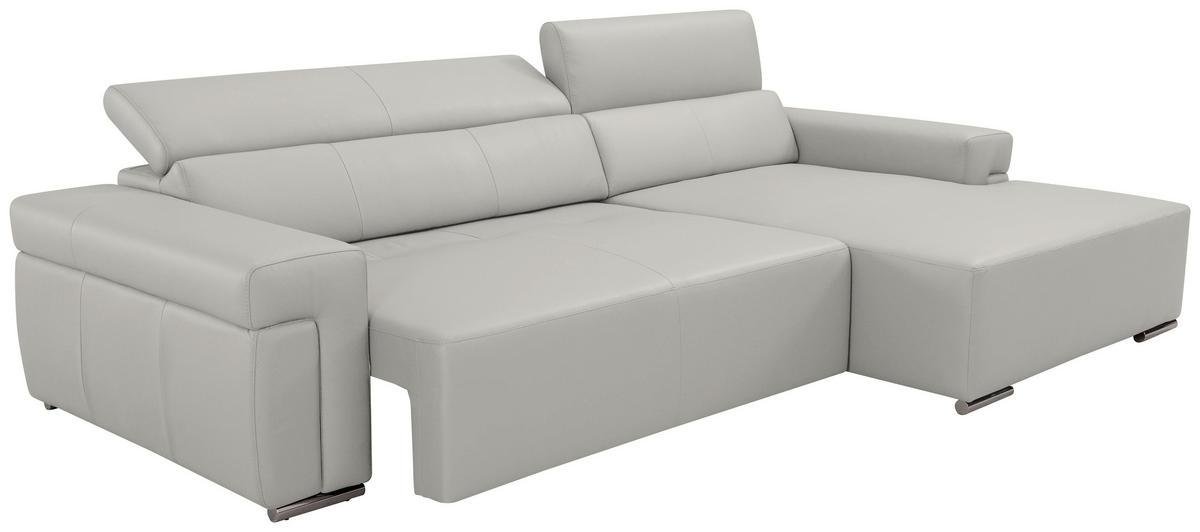 Ecksofa inkl. Funktion DUA Beige Echtleder  - Chromfarben/Beige, Design, Leder/Metall (293/170cm) - Novel