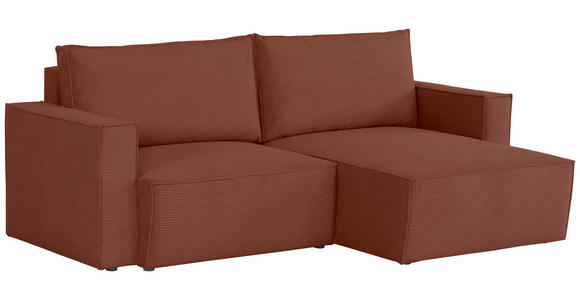 ECKSOFA Rostfarben Feincord  - Rostfarben/Schwarz, KONVENTIONELL, Kunststoff/Textil (242/151cm) - Carryhome