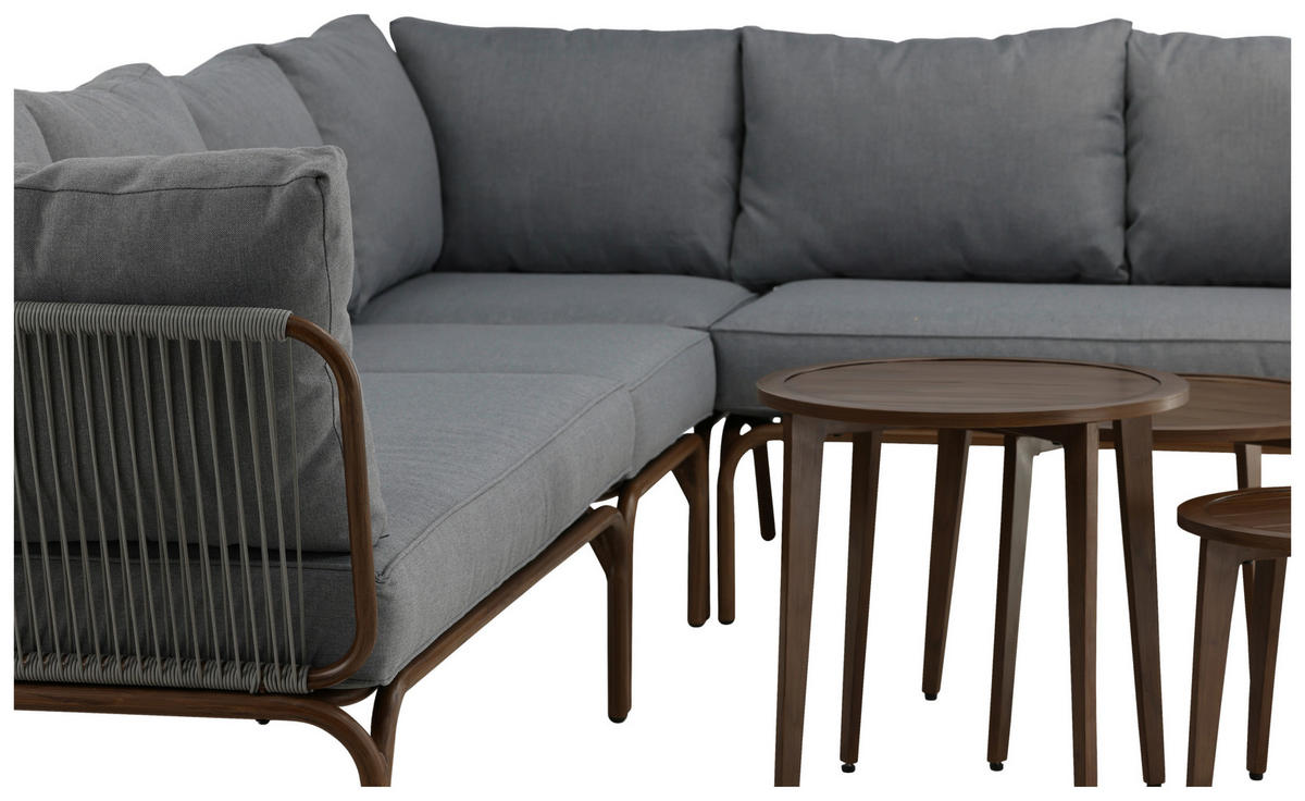 DINING-LOUNGESET  - Braun/Grau, KONVENTIONELL, Textil/Metall - Gardenson
