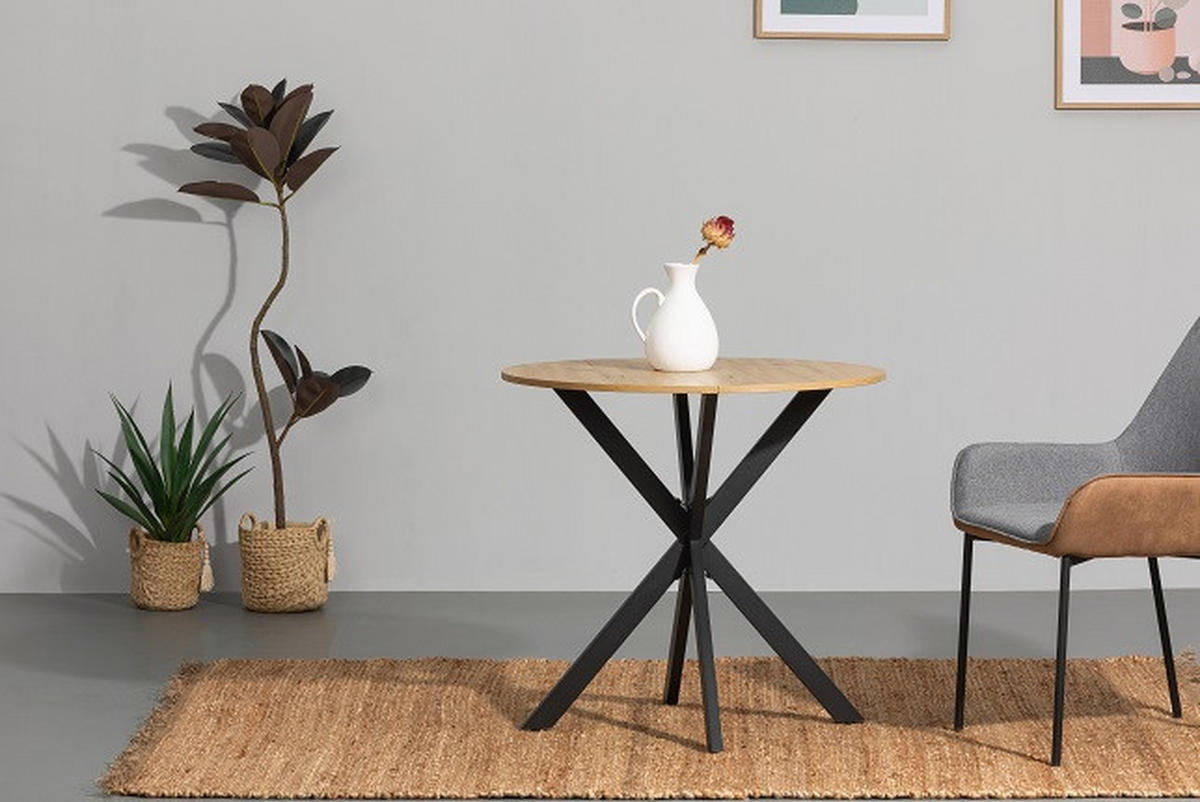 ESSTISCH in Metall, Holzwerkstoff 80/80/75 cm  - Eichefarben/Schwarz, MODERN, Holzwerkstoff/Metall (80/80/75cm) - MID.YOU