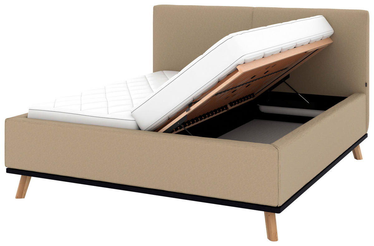 POLSTERBETT Matratze, Lattenrost, Bettkasten 180/200 cm  in Beige  - Eichefarben/Beige, Design, Holz/Textil (180/200cm) - Musterring