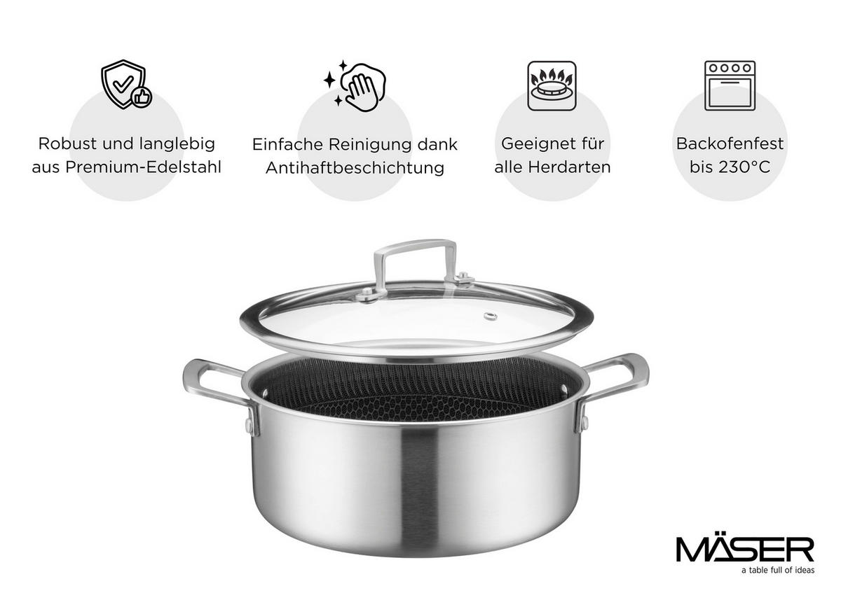 KOCHTOPF HESTIA KERAMIK 4,8 l  - Silberfarben/Schwarz, Basics, Metall (24/16,5cm) - Mäser