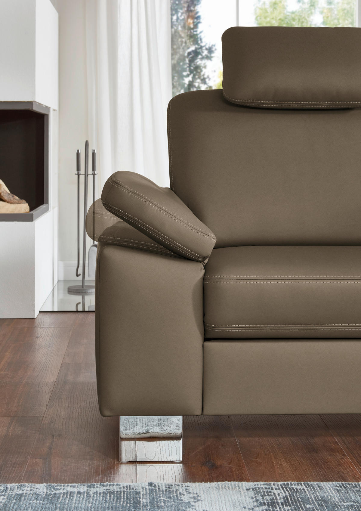 ECKSOFA  in Echtleder Graubraun  248/235 cm  - Graubraun/Alufarben, Design, Leder/Metall (248/235cm) - Beldomo Premium