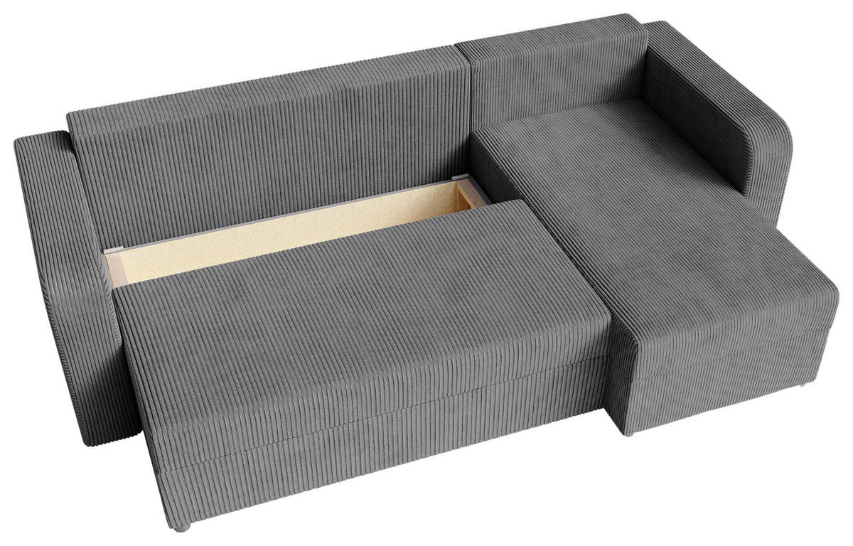 ECKSOFA Dunkelgrau Cord  - Dunkelgrau/Schwarz, KONVENTIONELL, Kunststoff/Textil (140/240cm) - Carryhome