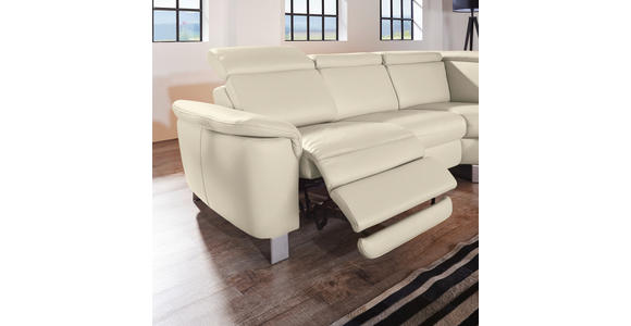 ECKSOFA in Echtleder Creme  - Creme/Alufarben, Design, Leder/Metall (271/242cm) - Cantus