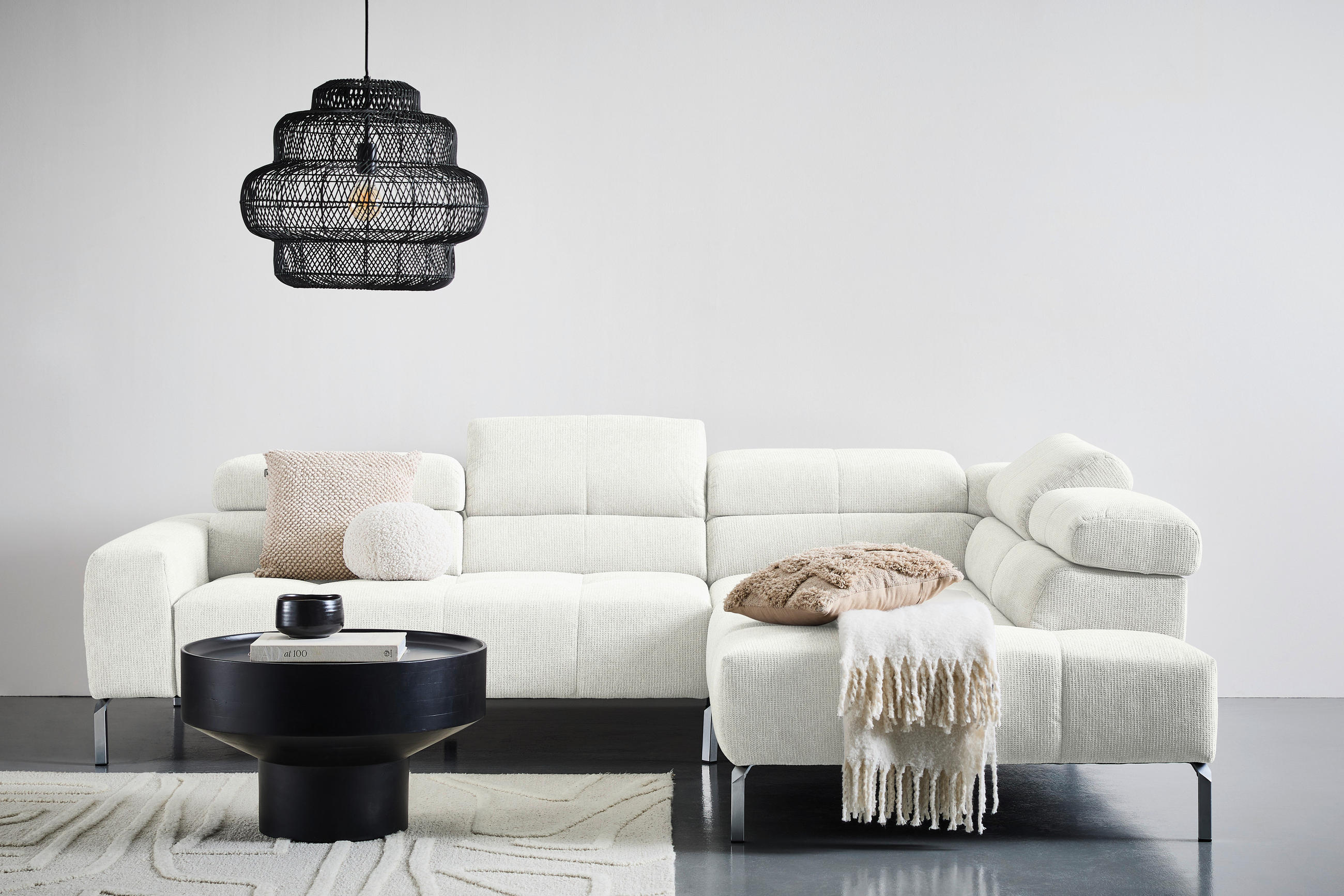 ECKSOFA Weiß Flachgewebe  - Chromfarben/Weiß, KONVENTIONELL, Textil/Metall (282/224cm) - Hom`in