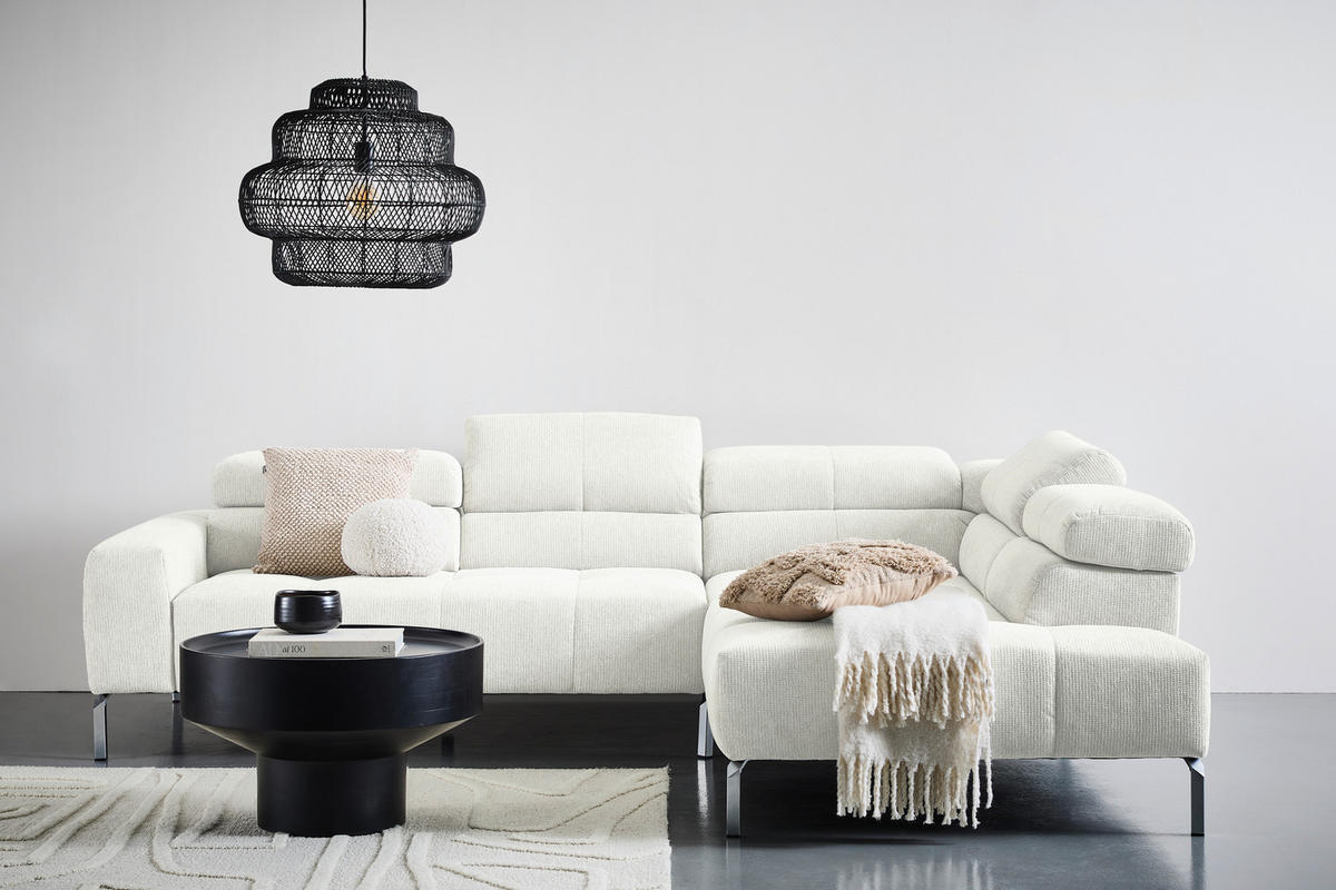 ECKSOFA Weiß Flachgewebe  - Chromfarben/Weiß, KONVENTIONELL, Textil/Metall (282/224cm) - Hom`in