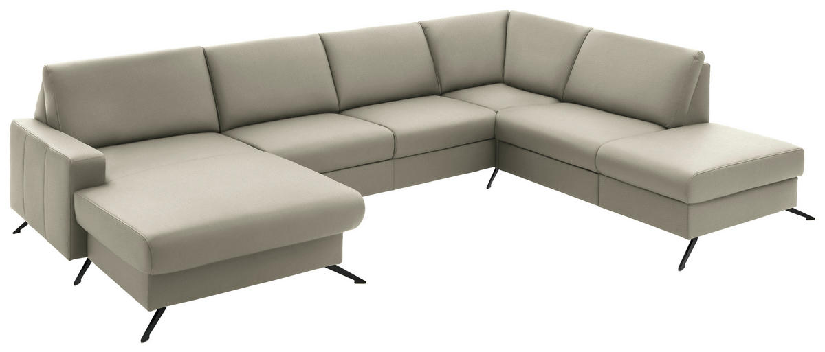 WOHNLANDSCHAFT in Echtleder Platinfarben  - Platinfarben/Schwarz, Design, Leder/Metall (165/339/233cm) - Beldomo Premium