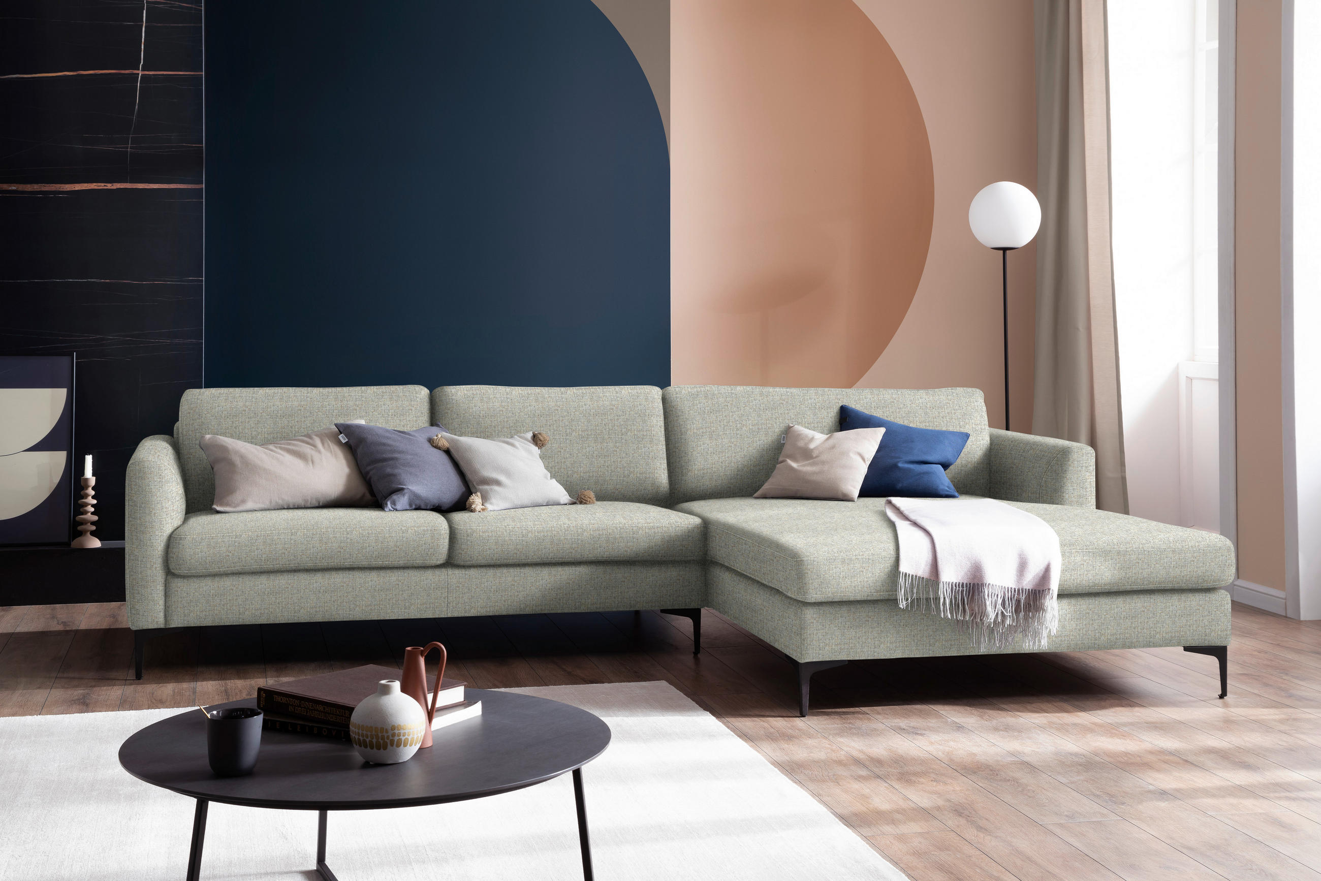 ECKSOFA in Flachgewebe Naturfarben  310/195 cm  - Schwarz/Naturfarben, Design, Textil/Metall (310/195cm) - Schöner Wohnen
