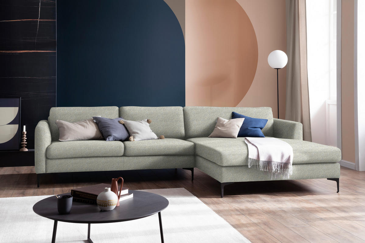 ECKSOFA in Flachgewebe Naturfarben  310/195 cm  - Schwarz/Naturfarben, Design, Textil/Metall (310/195cm) - Schöner Wohnen