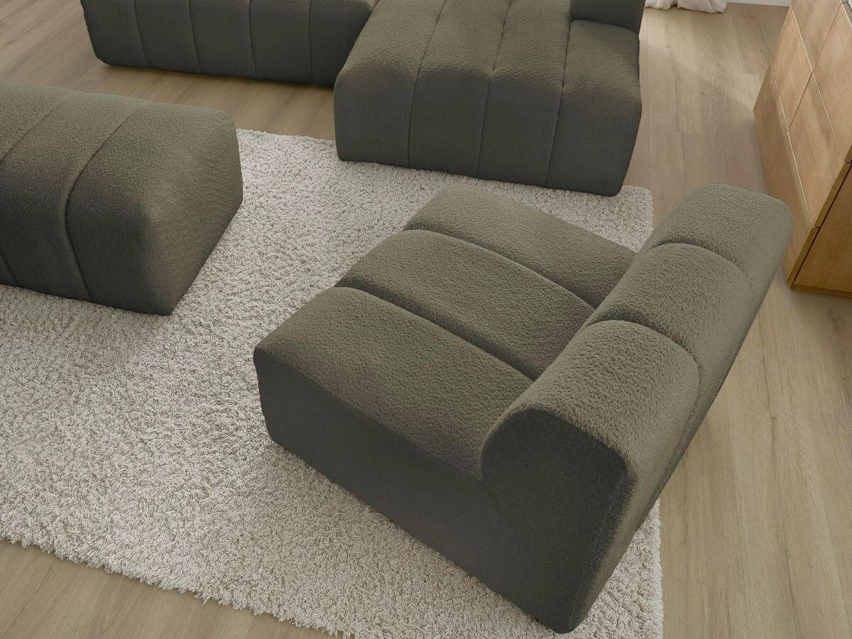 ECKSOFA Ottomane rechts  ANNECY Grün Bouclé  - Schwarz/Grün, MODERN, Kunststoff/Textil (262/170cm)