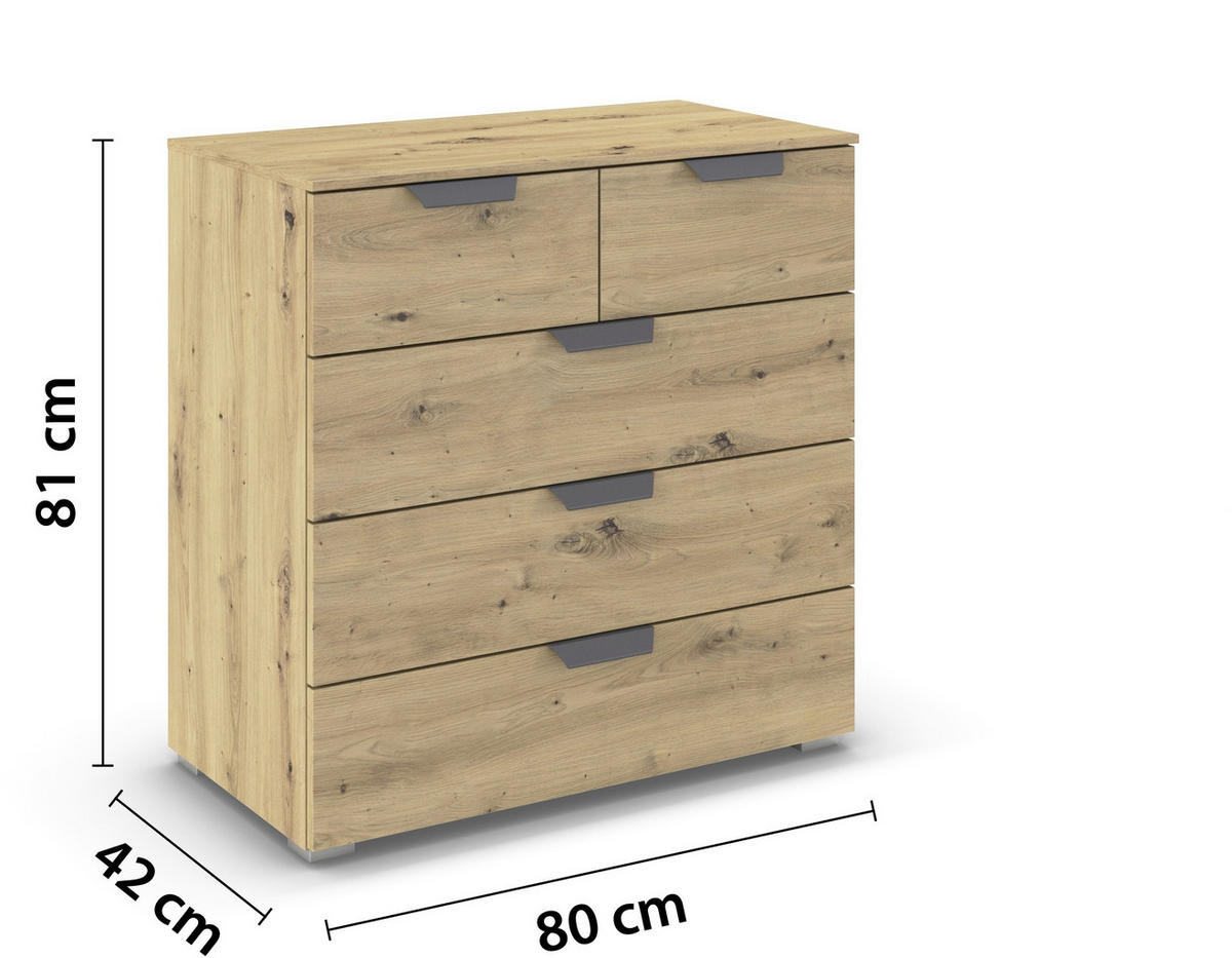 KOMMODE  in 80/81/42 cm  - Dunkelgrau/Eiche Artisan, Design, Holzwerkstoff/Metall (80/81/42cm) - Carryhome