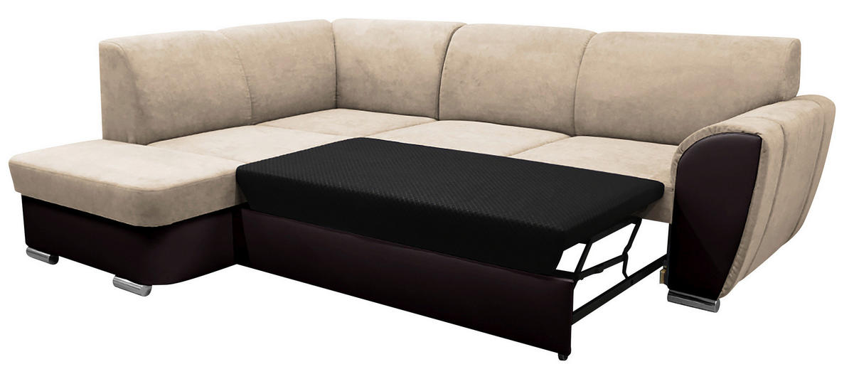 ECKSOFA Dunkelbraun, Beige Velours  - Dunkelbraun/Beige, Design, Kunststoff/Textil (196/255cm) - MID.YOU