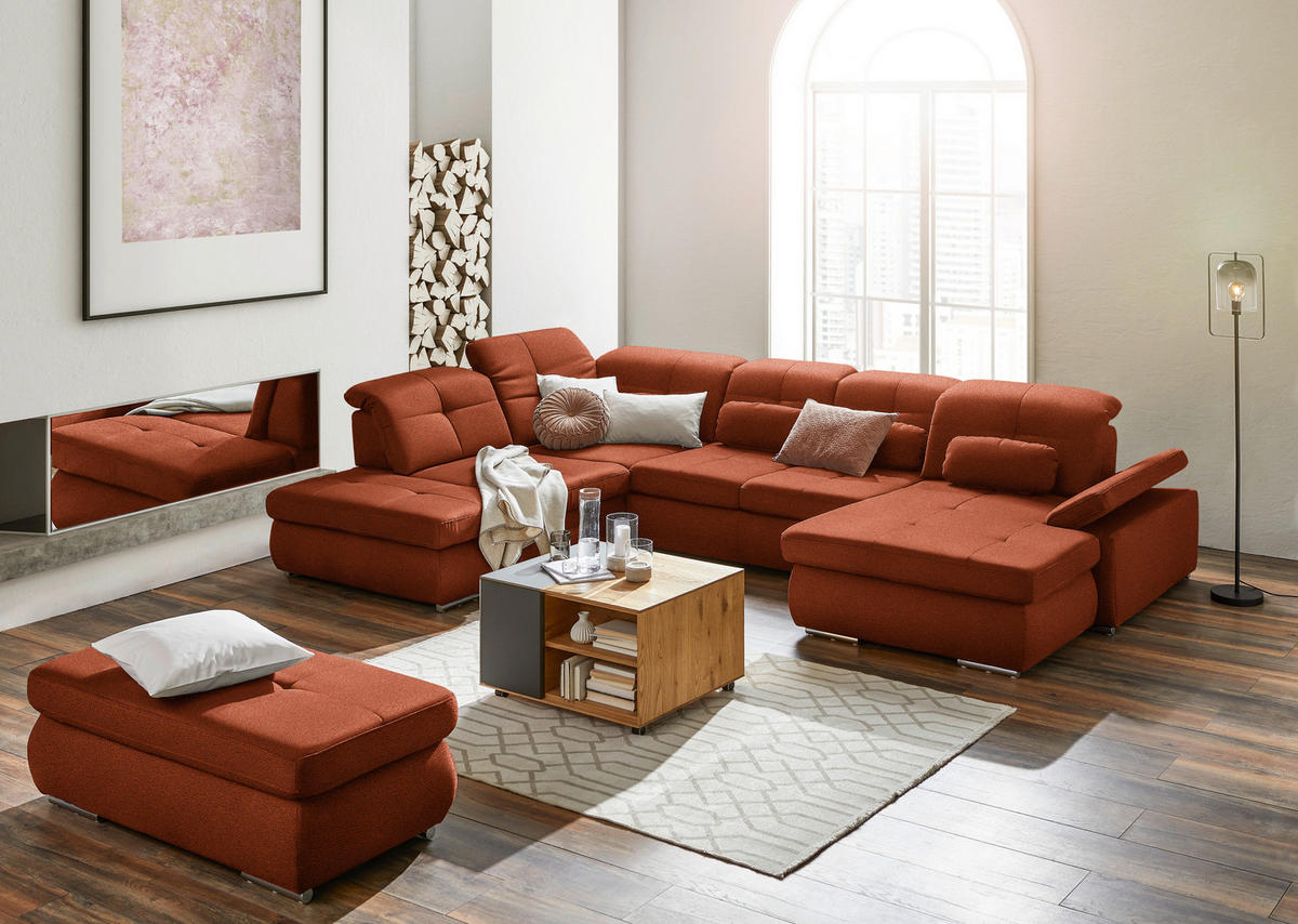 WOHNLANDSCHAFT  in Mikrofaser Terracotta  - Chromfarben/Terracotta, Design, Holzwerkstoff/Textil (260/371/195cm) - Beldomo Style