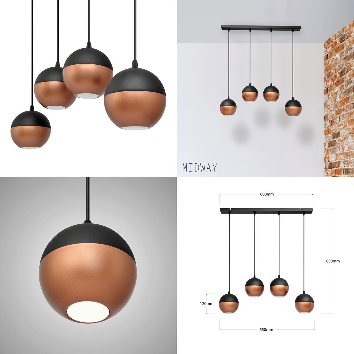 HÄNGELEUCHTE MIDWAY 65/12/80 cm   - Schwarz/Kupferfarben, Trend, Metall (65/12/80cm)