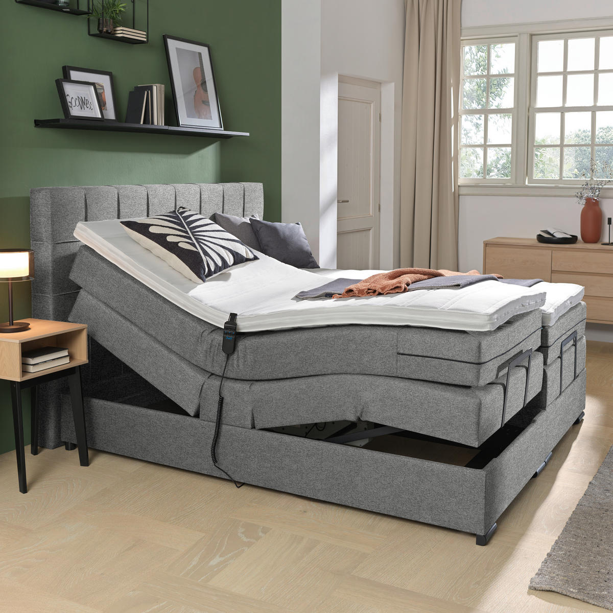 BOXSPRINGBETT 180/200 cm  in Grau  - Schwarz/Grau, KONVENTIONELL, Holz/Holzwerkstoff (180/200cm) - Moderano