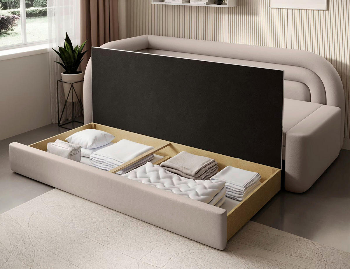 RÉCAMIERE  in Webstoff Beige  - Beige/Schwarz, Design, Kunststoff/Textil (86/80/223cm) - P & B