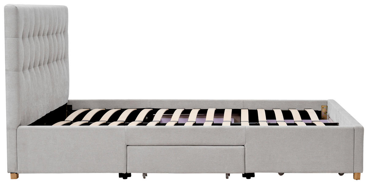 POLSTERBETT 140/200 cm, inkl. gepolstertes Kopfteil, Lattenrost, Bettschubladen,  in Hellgrau  - Hellgrau/Naturfarben, Design, Holz/Textil (140/200cm) - Boxxx