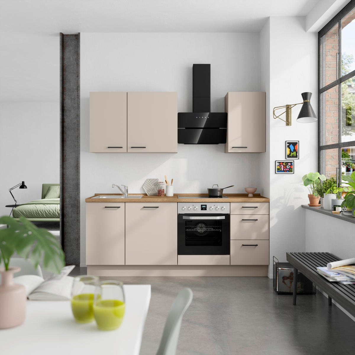 KÜCHENLEERBLOCK 210 cm   in Eichefarben, Sandfarben  - Sandfarben/Eichefarben, MODERN, Holzwerkstoff/Metall (210cm) - Nobilia