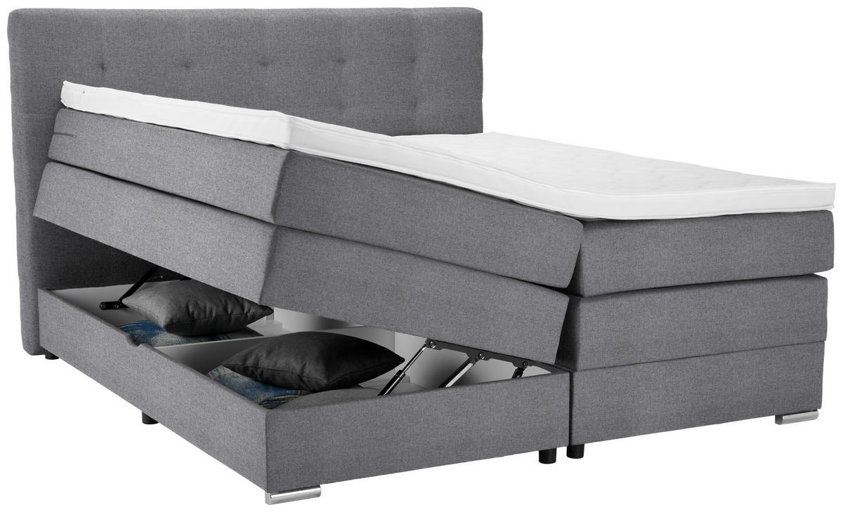 BOXSPRINGBETT 160/200 cm  in Hellgrau  - Silberfarben/Hellgrau, KONVENTIONELL, Holz/Holzwerkstoff (160/200cm) - Moderano