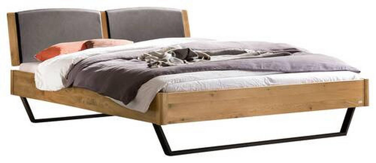 BETT 140/200 cm  in Wildeiche   - Wildeiche/Dunkelgrau, Modern, Holz/Textil (140/200cm) - Hasena