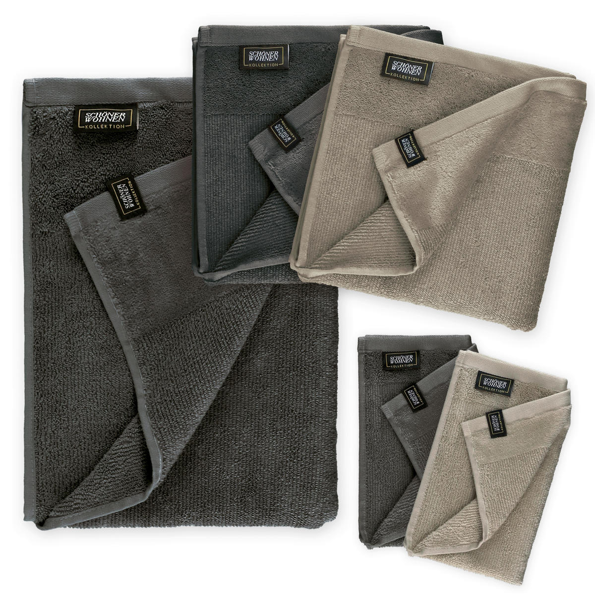 FROTTIERSET SW-Sense Anthrazit, Sandfarben 5-teilig  - Sandfarben/Anthrazit, Basics, Textil (70x140/50x100cm) - Schöner Wohnen