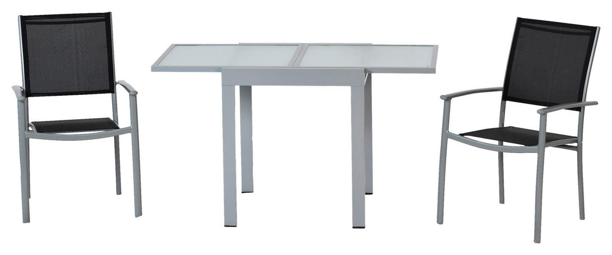 GARTENSET 3-teilig Aluminium 3-teilig  - Silberfarben/Schwarz, MODERN, Textil/Metall - Gardenson