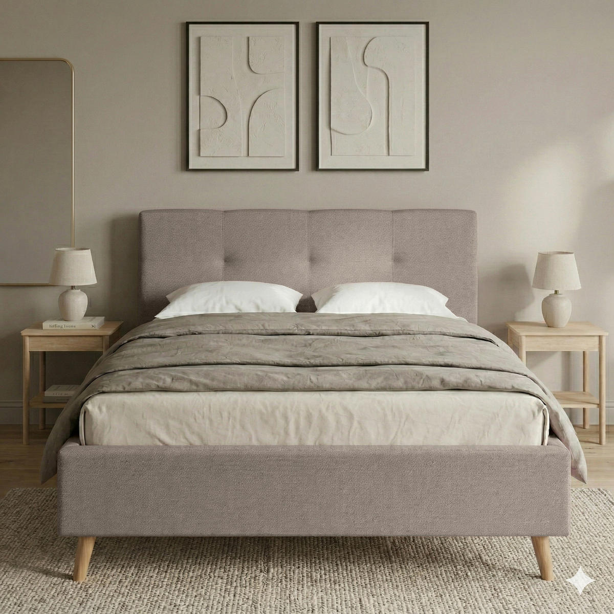 POLSTERBETT 180/200 cm,  in Beige, Lattenrost, Bettkasten,  - Eichefarben/Beige, MODERN, Holz/Textil (180/200cm) - MID.YOU