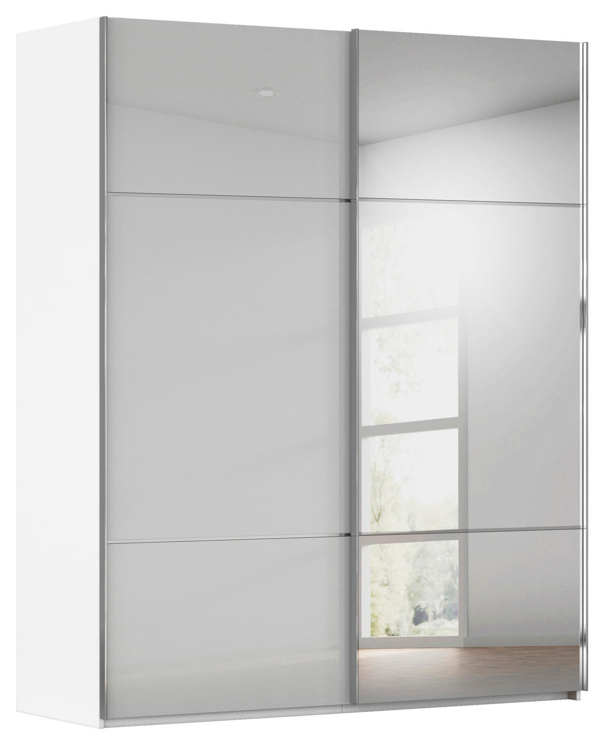 SCHWEBETÜRENSCHRANK 201/223/68 cm 2-türig Grau, Weiß  - Chromfarben/Weiß, KONVENTIONELL, Glas/Holzwerkstoff (201/223/68cm) - Novel