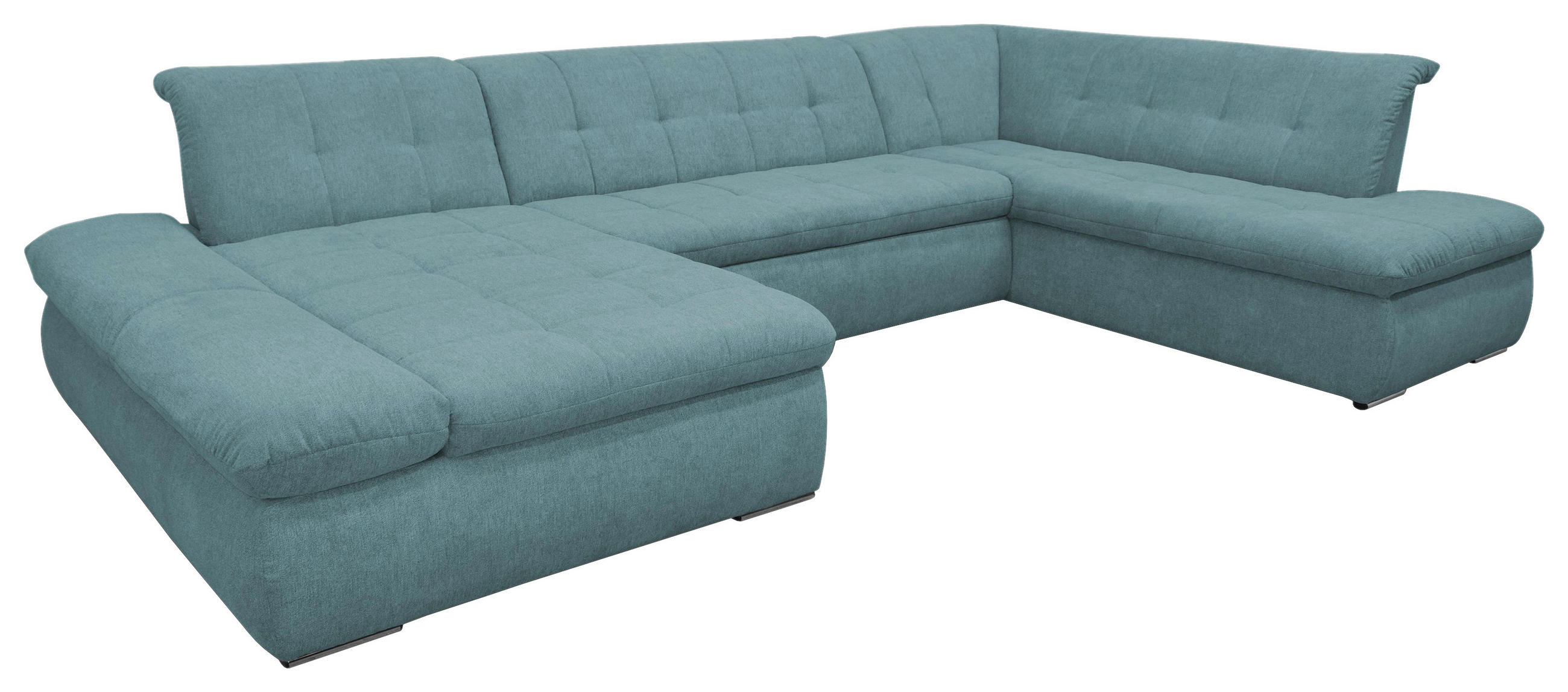 WOHNLANDSCHAFT Petrol Mikrofaser - Chromfarben/Petrol, KONVENTIONELL, Textil/Metall (172/353/216cm) - MID.YOU